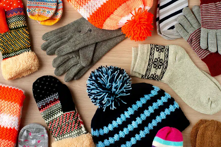 Hats, gloves, winter layers and socks.